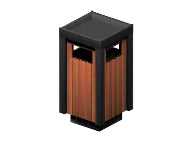 Wooden box type cage trash can Low-poly 3D model