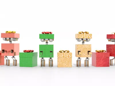 Gift Present Robot  Rigged PACKED Low-poly 3D model