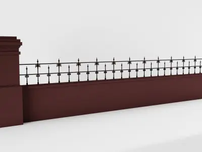 Brick and Iron Fence 3D model
