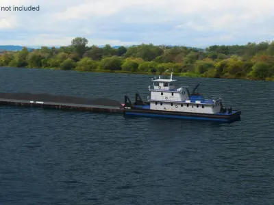  Tugboat and Hopper Barge with Coal on Water 