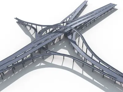 Highway Road Viaduct Flyover-09 3D model
