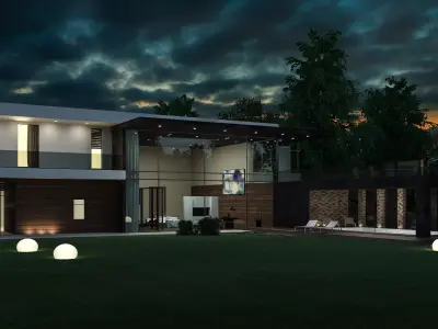 Glass House Exterior Scene 3D model