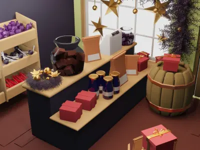 Christmas gift shop Low-poly 3D model