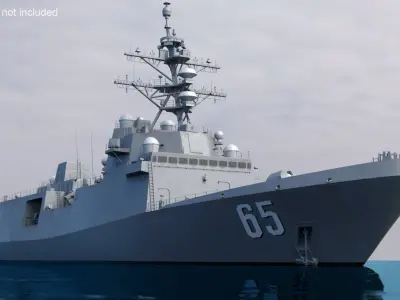 Modern Destroyer In Water Cross Section 3D model