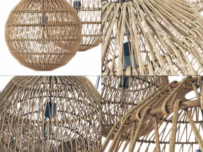 Lamp wood rotang wicker Sphere 3D model