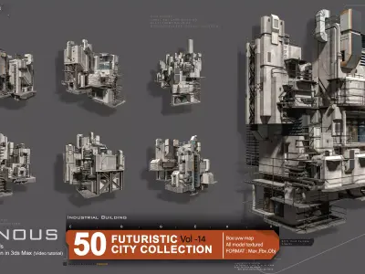 50 FUTURSITIC INDUSTRIAL  BUILDING VOL 14 Bonus 3D model