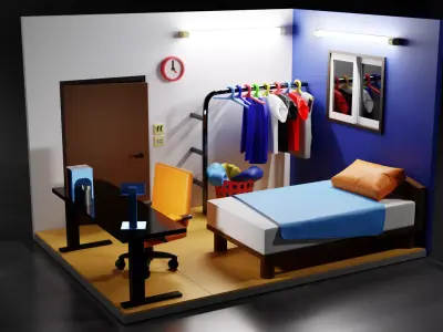 OLD Room isometric Low-poly 3D model
