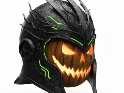 Haunted Jack O Lantern Battle Helmet 3D Model Cursed Headgear Low-poly 3D model