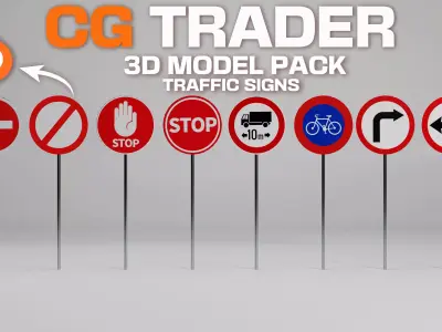 Low Poly Traffic Signs Pack Low-poly 3D model