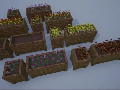 Wooden Big Street Flower Pots Low-poly 3D model