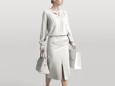Humano Elegant woman walking  with a shopping bag 0304 3D model