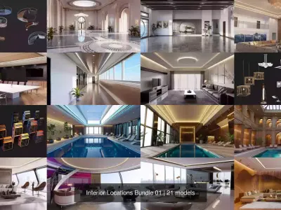 Interior Bundle 01 - 18 Environments 3D Model Pack