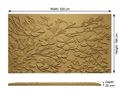 Modern floral Relief Panel Wall Decor Set STL Mural CNC 337 3D model