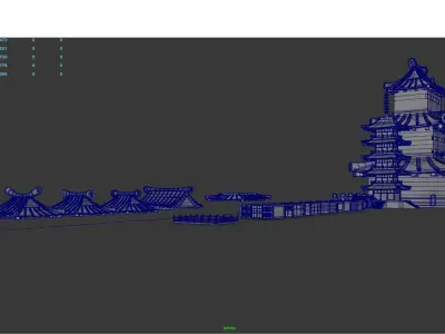 Modular Japanese medieval town Low-poly 3D model