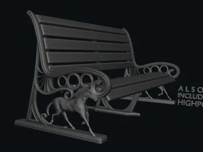 Park Bench Low-poly 3D model 5