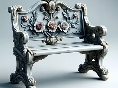 Ornate Carved Rose Garden Bench Low-poly 3D model