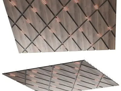 Wooden suspended ceiling with lighting 50 3D model