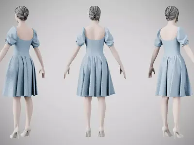 Dress 09 Light Blue Low-poly 3D model