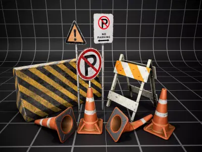 Used Road Props  Game-Ready   Low-poly 3D model