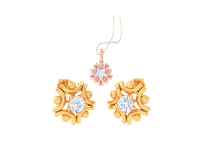Solitaire Super Light Weight Earring Pendant Set 3D print model