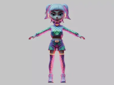 Cyberpunk Girl 3D Model - Sci-Fi Female Character Low-poly 3D model