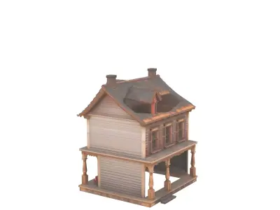 Spooky 3D Model of Haunted Dollhouse with Four 3D model