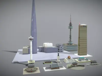 Famous buildings in South Korea 3D Model Pack Low-poly 3D model