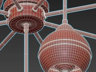 freya chrome ceiling light with six glass globes 3D model