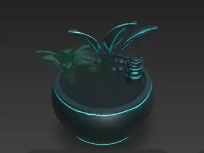 Sci-Fi Neon Bio-Luminesce Plant Display - Cyberpunk Prop  3D model