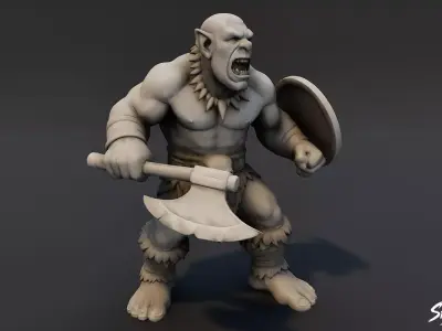 Ogre Warrior Shield Guard Statue Low-poly 3D model