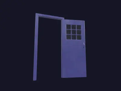 Clean Prison Door with Grid Window 3D model