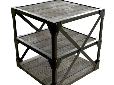 Industrial Steel Shell Table Wood Low Poly Low-poly 3D model