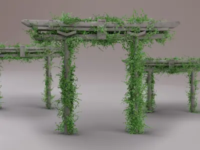 Japanese Archways Ivy-Covered - Set Of 4 3D model
