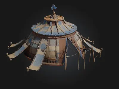 Old Tent  Weathered Canvas Shelter for Timeless Camps 3D model