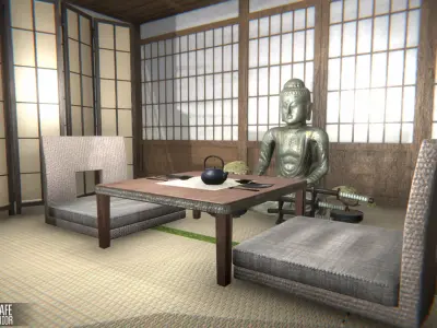 Japanese cafe -  modular interior Low-poly 3D model