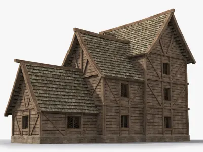 Medieval house x8 Low-poly 3D model