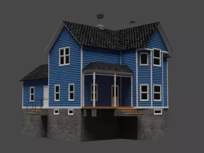 Game Ready Enterable House 2 Floor Basement PBR Asset Low-poly 3D model