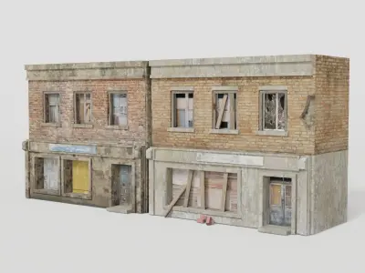 Destroyed WW 2 facades Low-poly 3D model