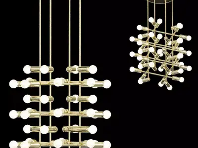 Set of Large Brass Chandeliers with Forty Bulbs 3D model