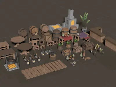 Sea Village Asset Pack Low-poly 3D model