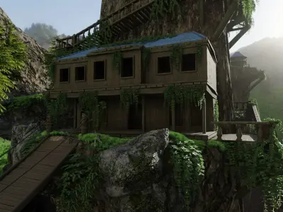 House on Mountain Scene 3D model