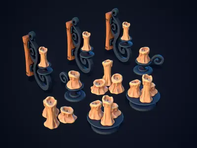 Stylized Candlet Set - Lowpoly and Gameready Candle Set Low-poly 3D model