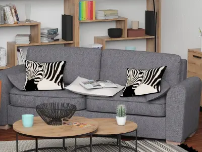 Bronx living room with furniture and bookshelves 3D model