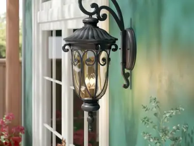 Lininger Black Hammered Glass Outdoor Wall Lantern 3D model
