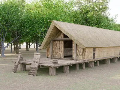 Traditional Vietnamese Longhouse - Ede Ethnic Stilt House 3D model