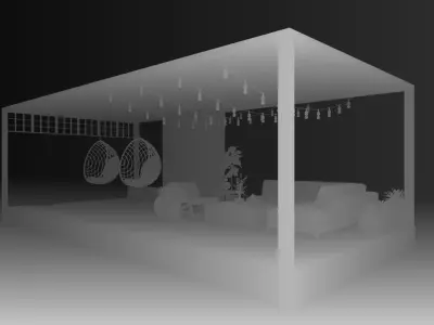 Outdoor Pergola with Fireplace and Lounge Area Low-poly 3D model