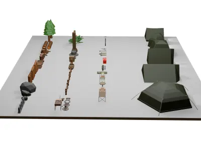 Low Poly Camping Asset Pack - Modular Stylized 3D Models Low-poly 3D model