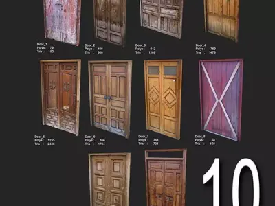 10 Low Poly Door Low-poly 3D model