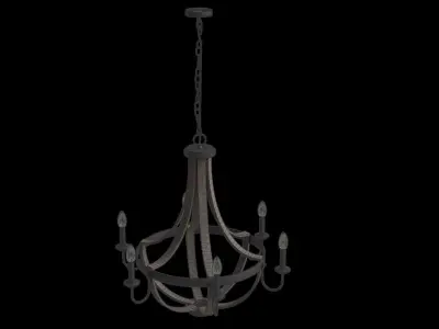 6-Light Distressed Black And Wood Farmhouse Chandelier 3D model
