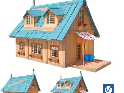wooden cottage Low-poly 3D model